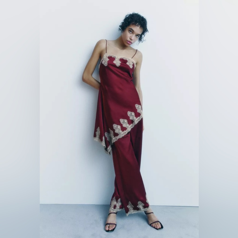 ZARA ~ Satin Lace asymmetric Slip Dress - Picture 11 of 13